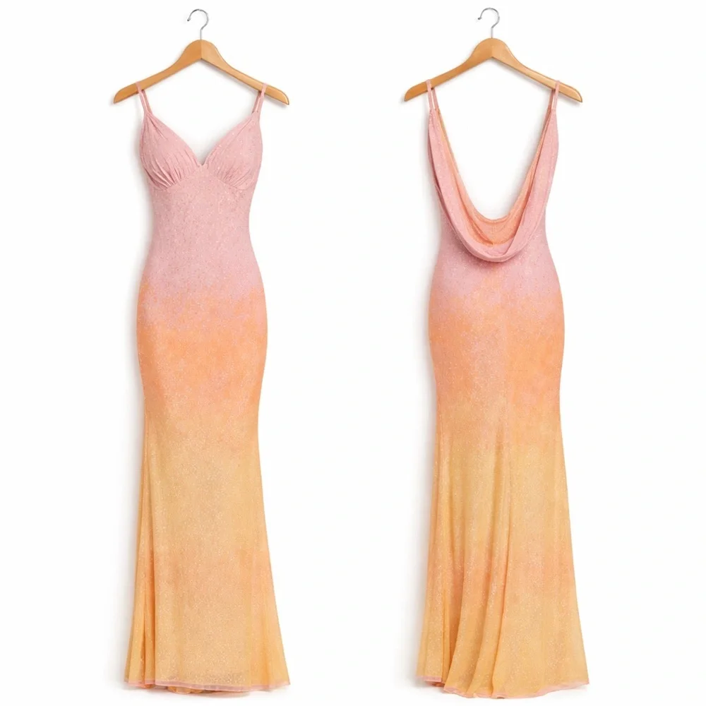 SOLD Mac Duggal 5763 Sunset Ombre Pink Sequin Open Back Maxi Gown Dress Size 8 - Picture 4 of 16